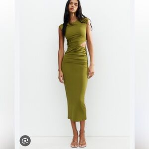 Zara Olive Green Cutout Midi Dress
